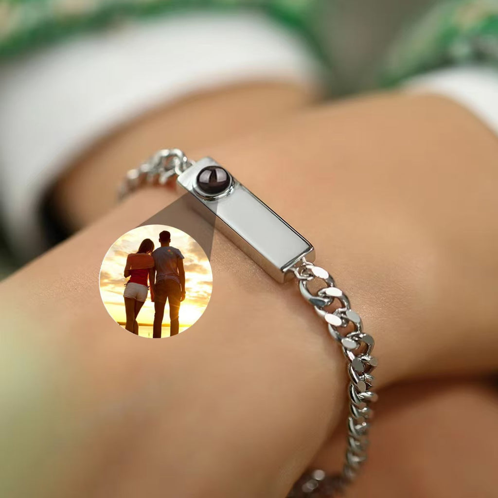Pulsera de proyección de foto a color para parejas de acero de titanio