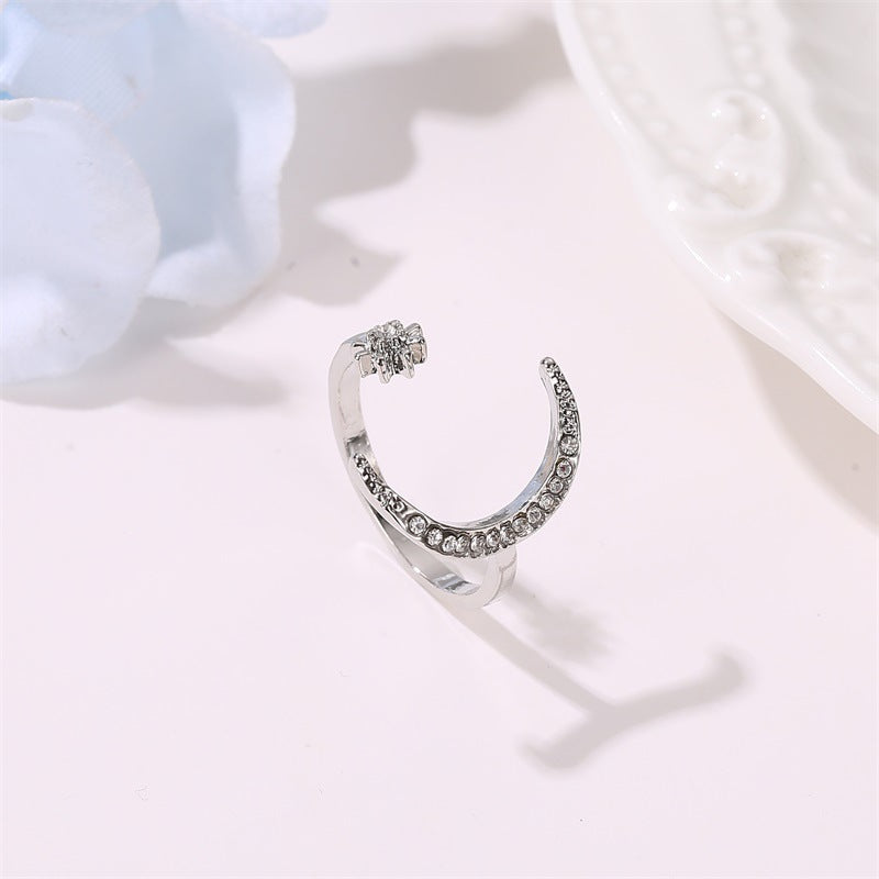 Anillos Abiertos de Luna y Estrella con Diamantes de Imitación, Joyería Personalizada de Moda para Mujer