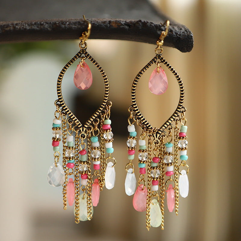 Pendientes de cadena bohemios vintage con gota de agua