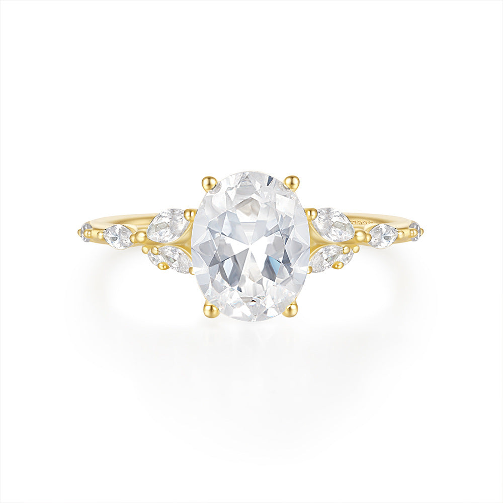 Anillo de Zirconia con Forma de Huevo de Plata Esterlina S925, Anillo de Diamantes Estilo Ins Europeo y Americano