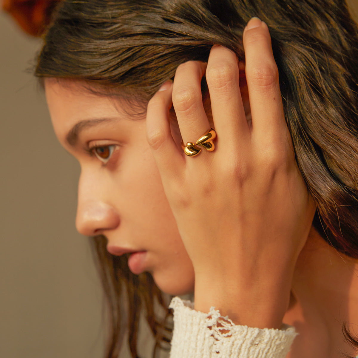 Edelstahl Asymmetrische Herzform Offene Ringe Romantische Valentinstagsgeschenke Für Frauen Modeschmuck