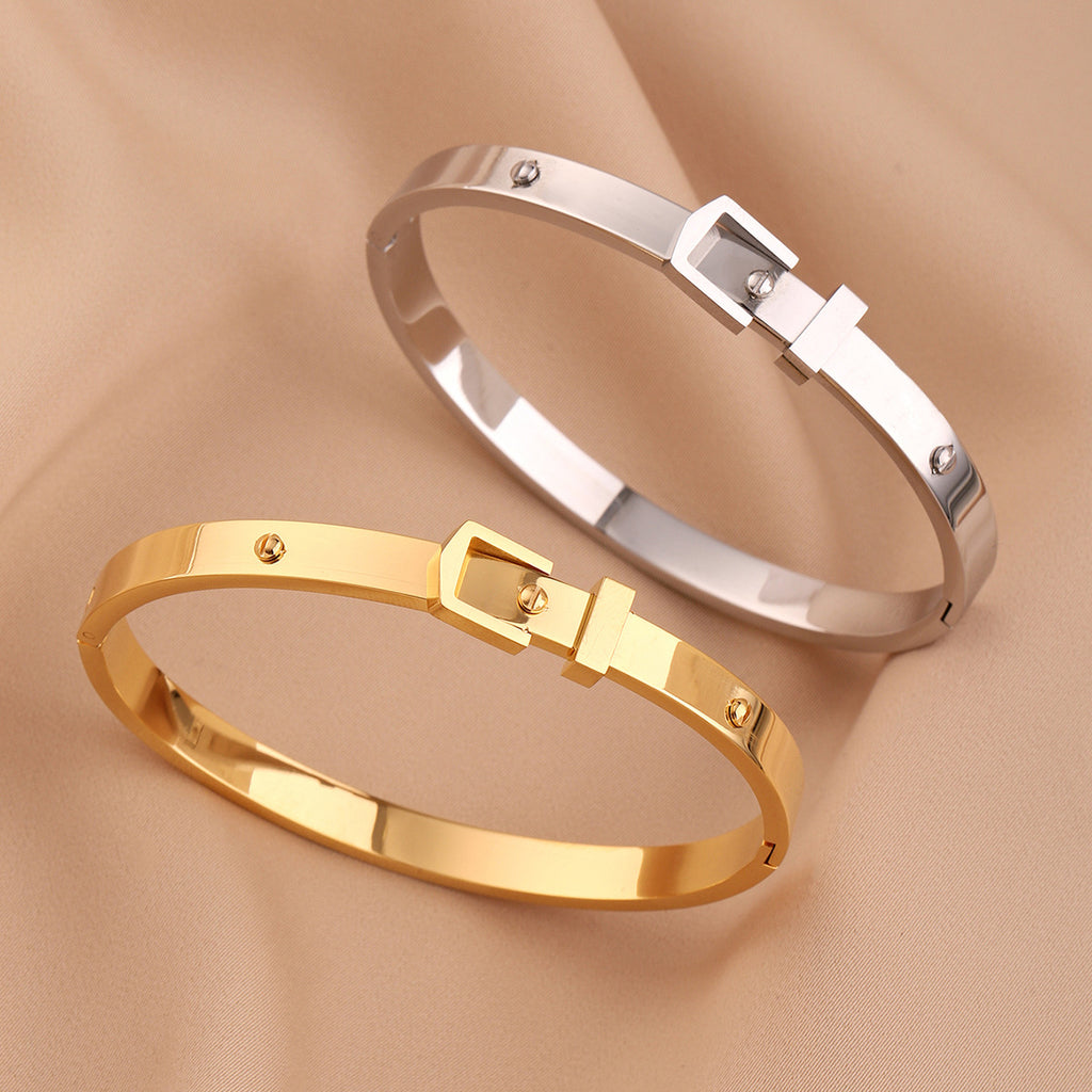 Pulsera de acero inoxidable con hebilla de acero de titanio y diamantes incrustados para mujer