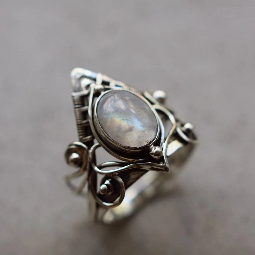 Anillos de cristal para mujer, bohemios, antiguos, indios, con piedra lunar, joyería fina para niñas