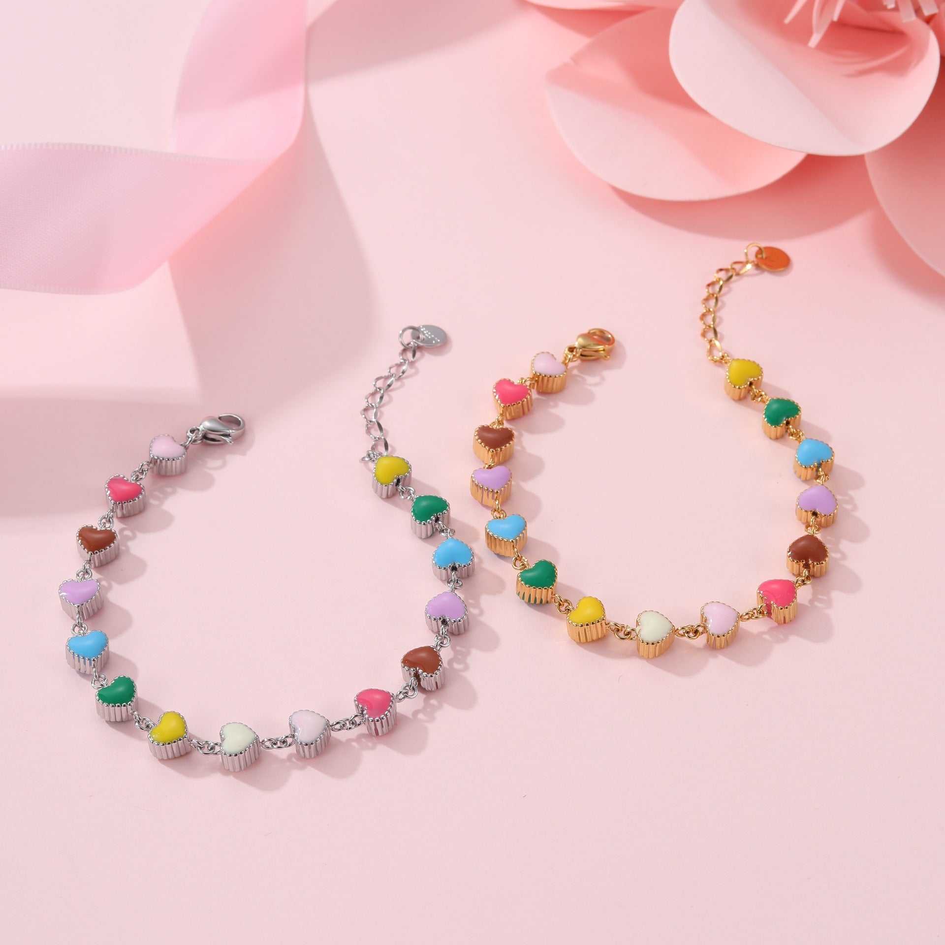 Collar de aceite colorido Pulsera de acero titanio con forma de corazón