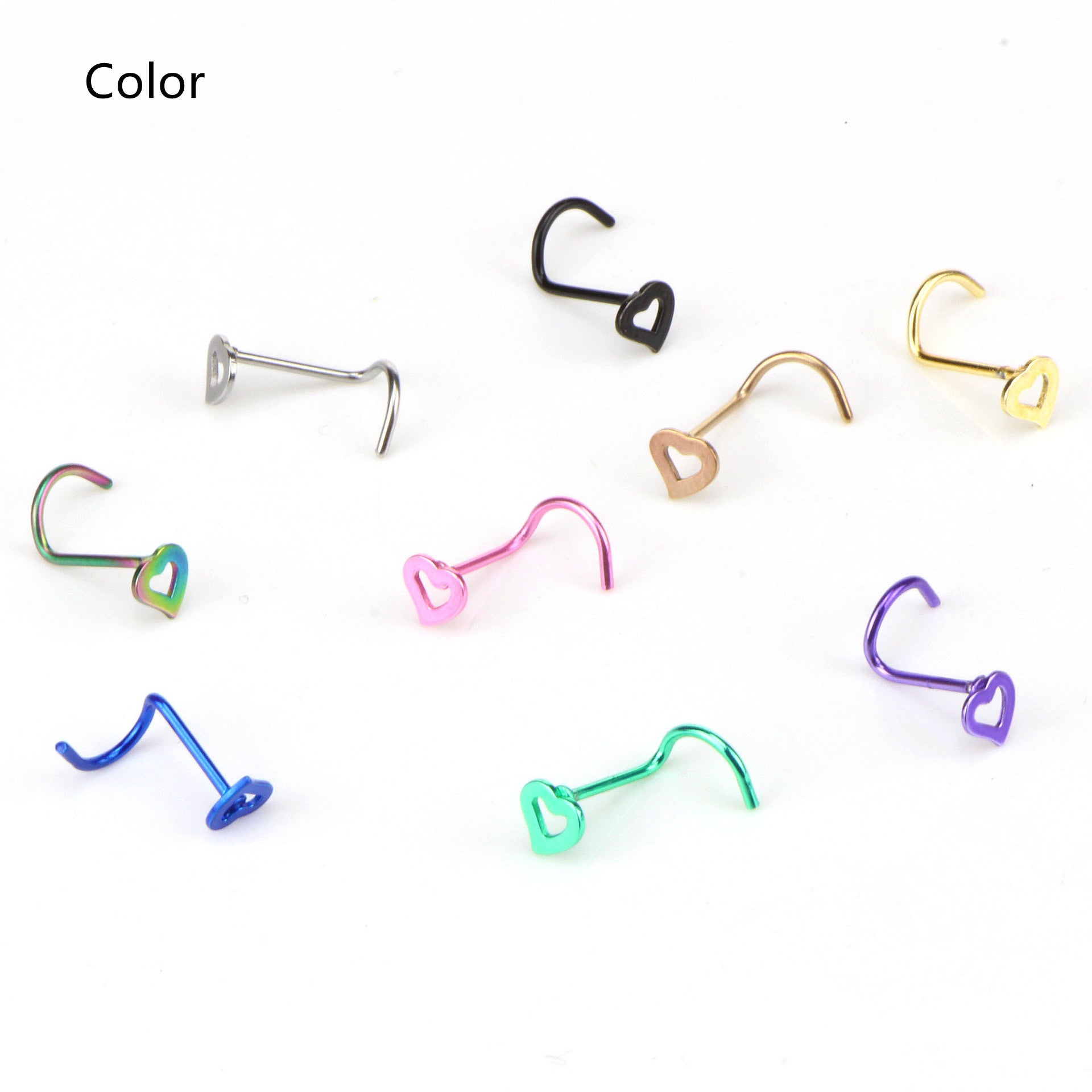 Pendientes de nariz de acero inoxidable curvados en forma de corazón