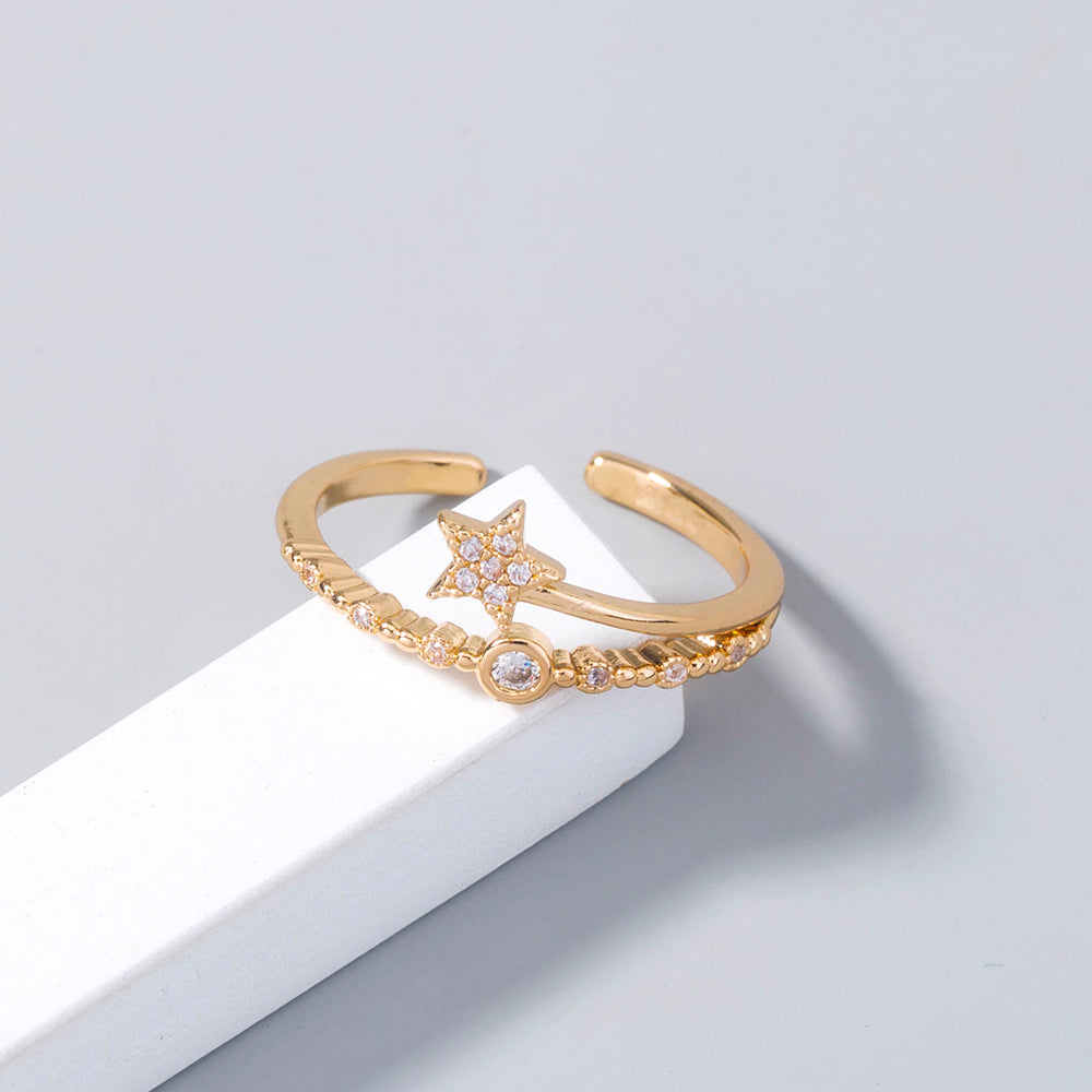 Vergoldeter Ring mit Mikro-Intarsien-Pentagramm für Damen