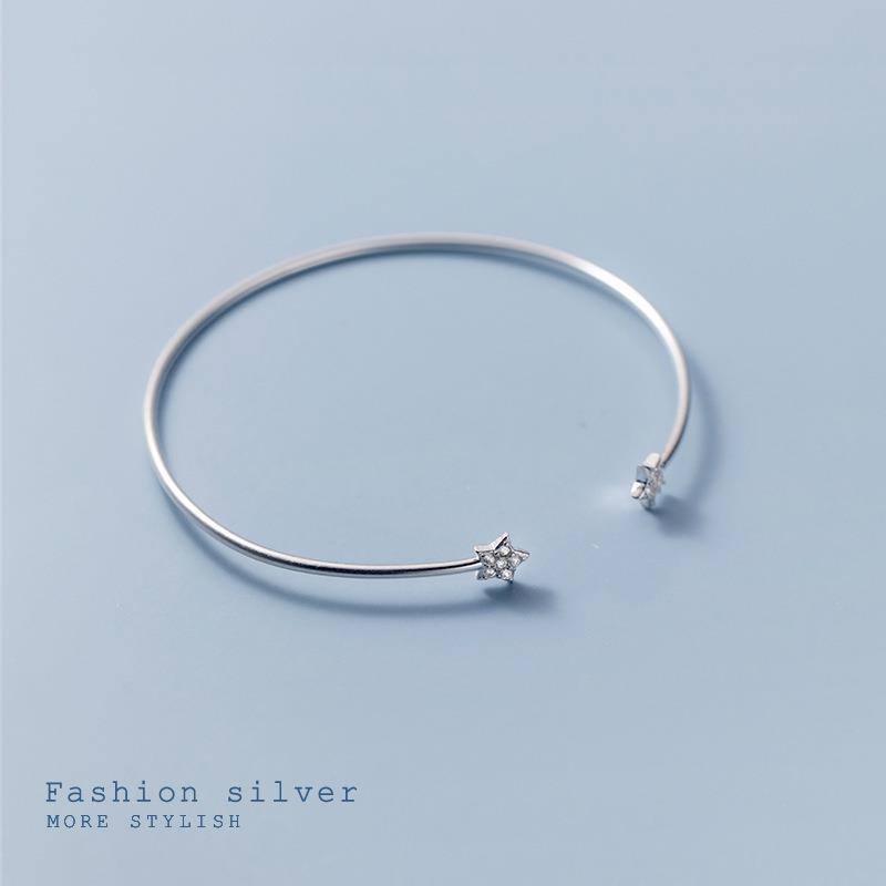 S925 Silberarmband Damen Koreanischer Stil Süß Einfacher Strass Fünfzackiger Stern
