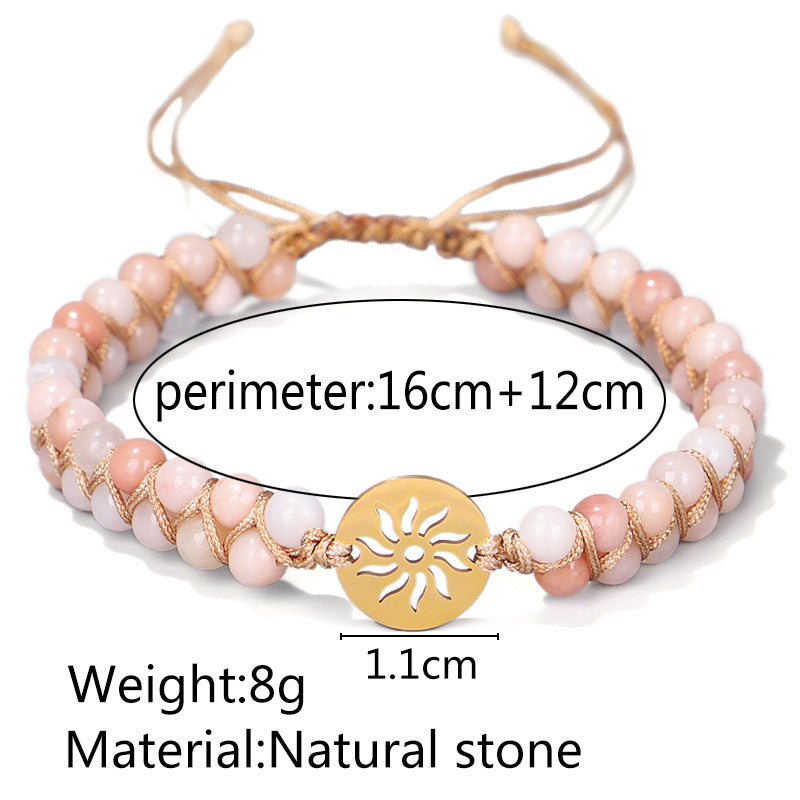 Doppellagiges, handgewebtes Armband mit Natursteinen und Hohlmustern für Yoga und Meditation