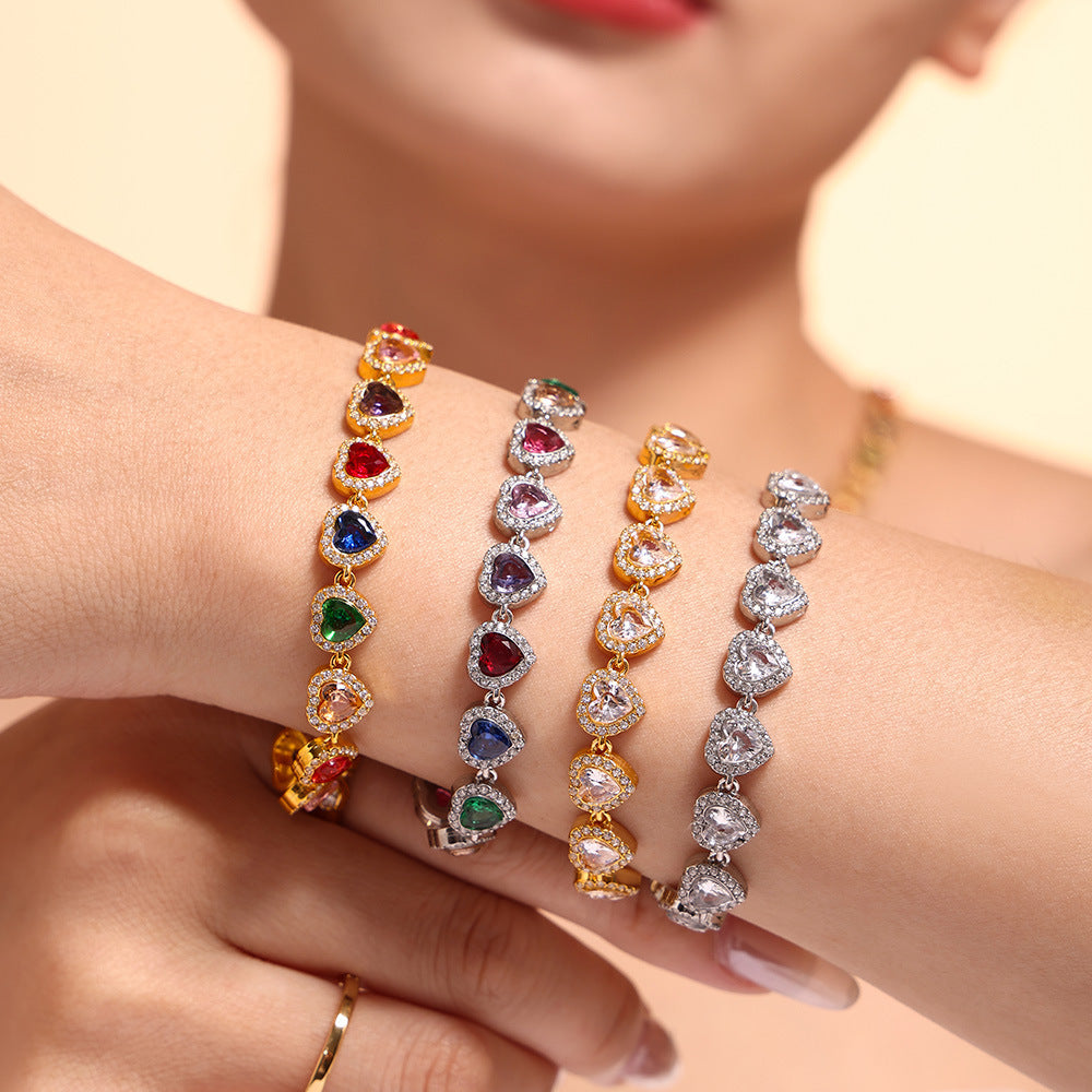 Pulsera de empalme de circonitas brillantes con diseño de amor, estilo europeo y americano, temperamento de lujo ligero