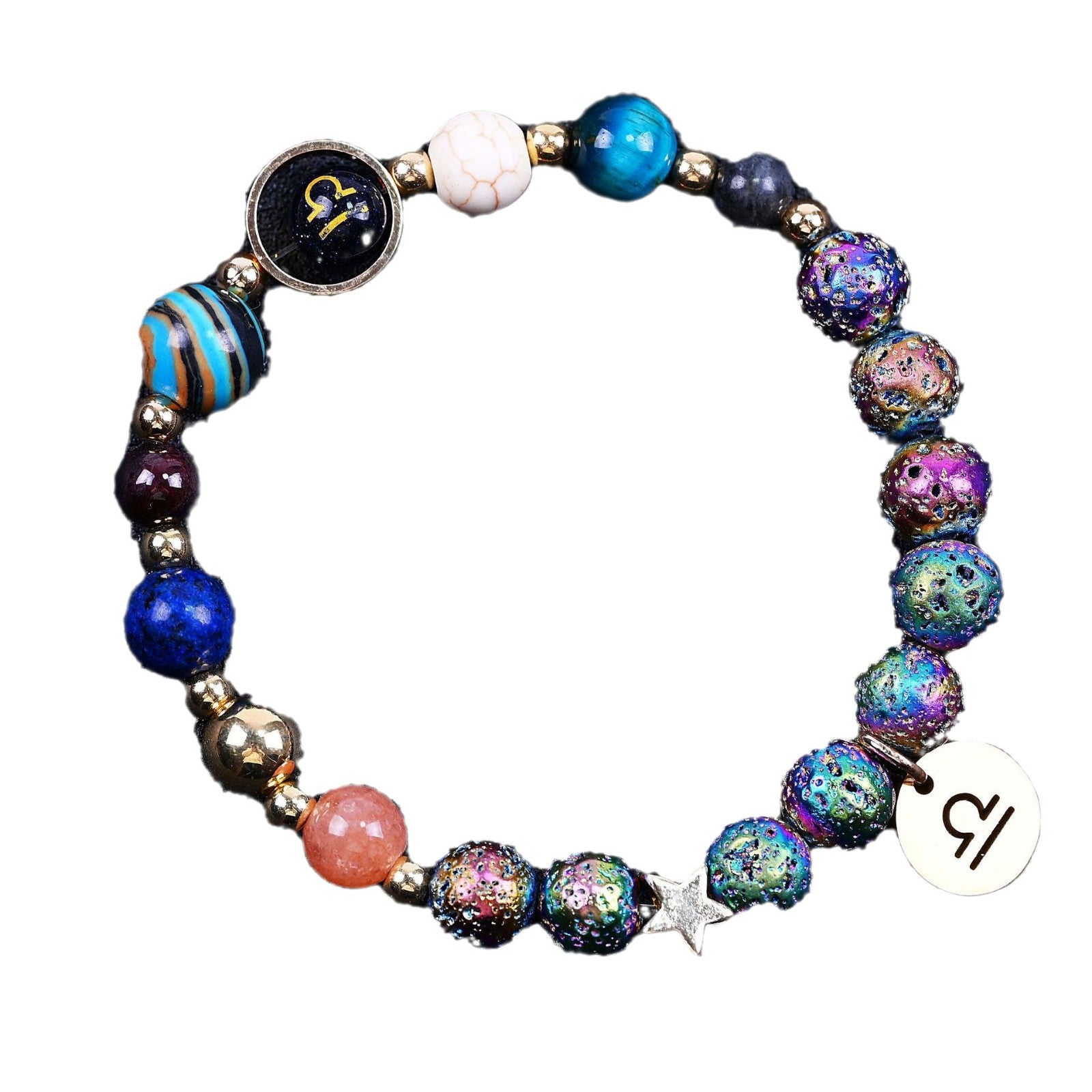 Pulseras de las Doce Constelaciones de Roca Volcánica Colorida de San Azul