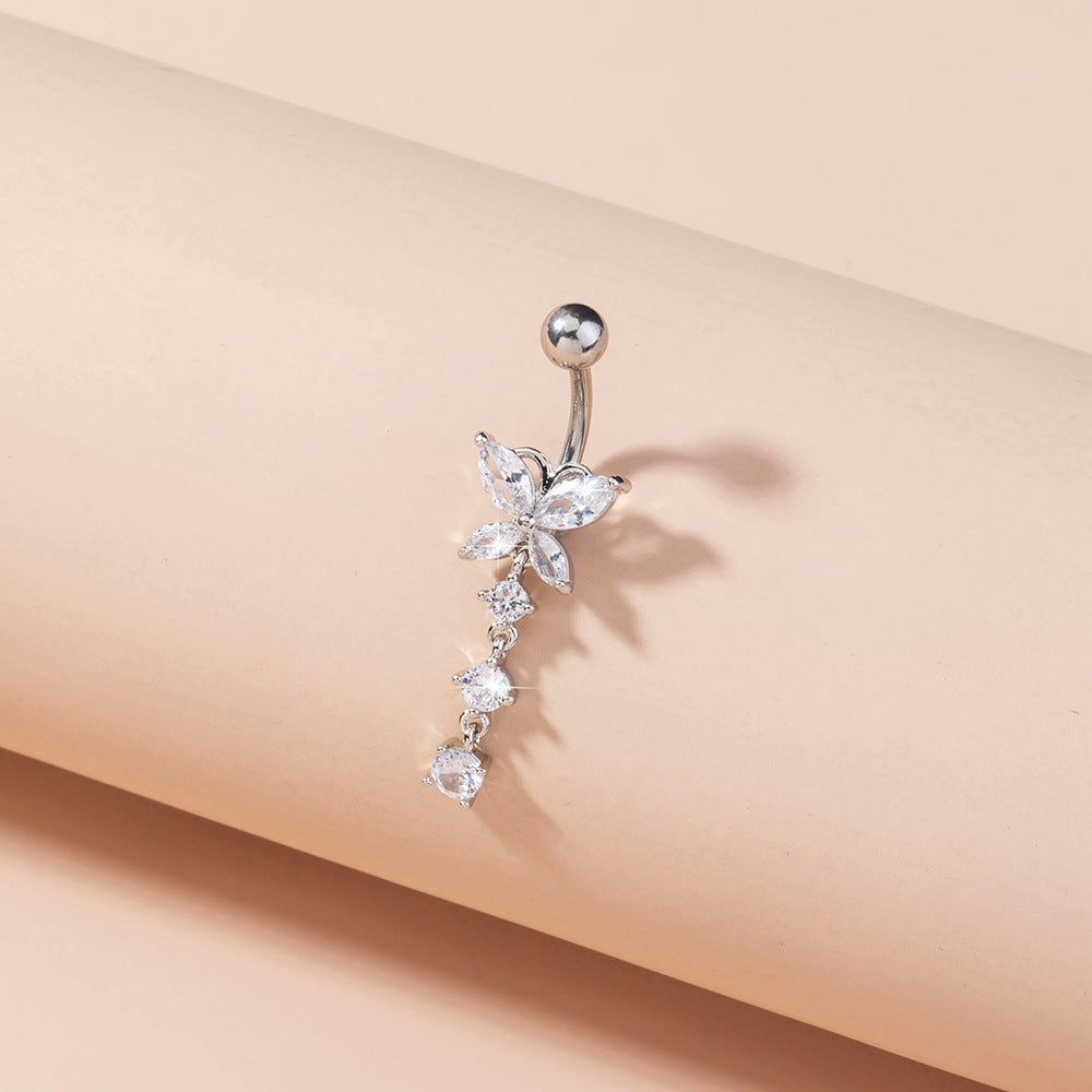 Joyas para perforación de ombligo con circonita en forma de mariposa para mujer