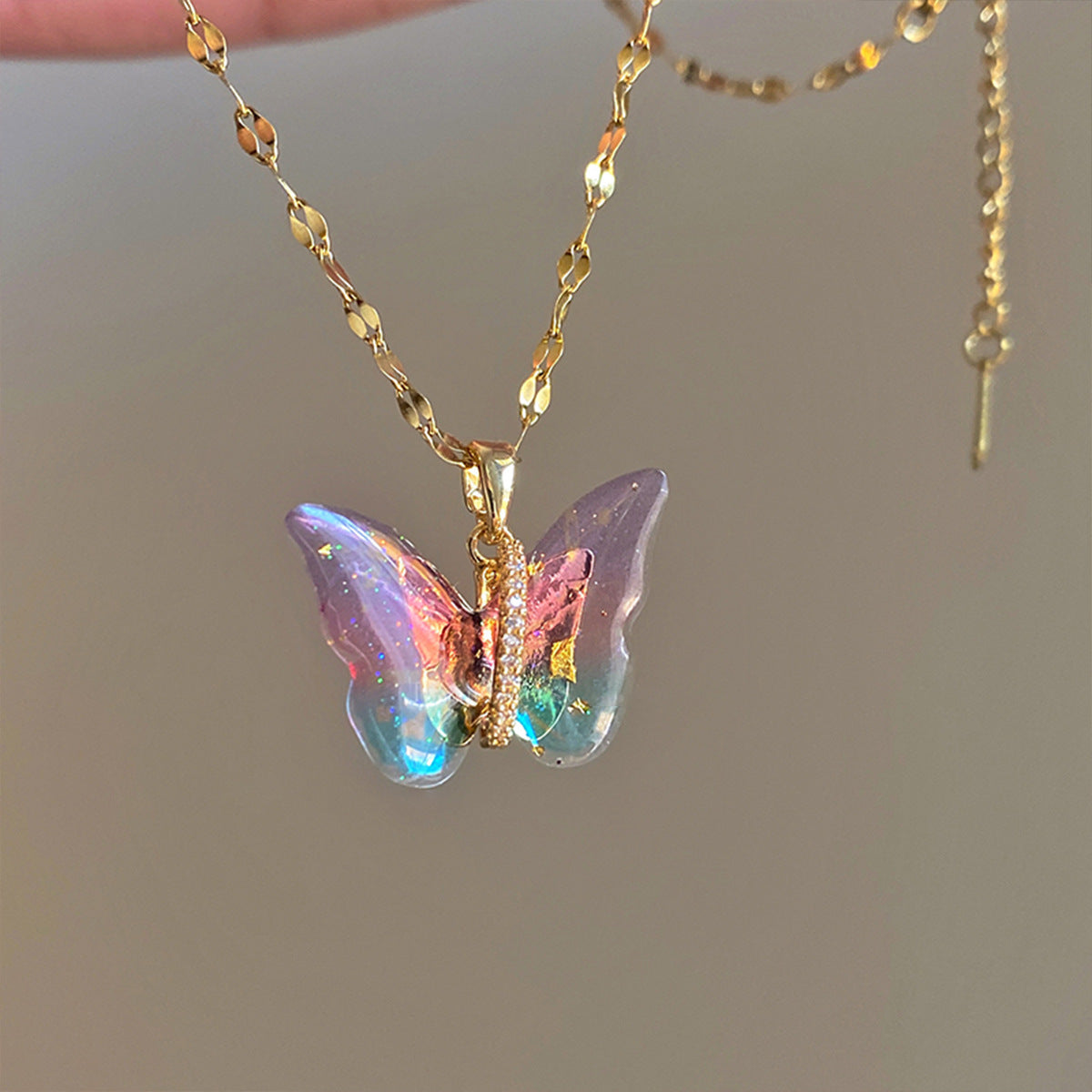 Colorized Butterfly Pendant Clavicle Chain Female