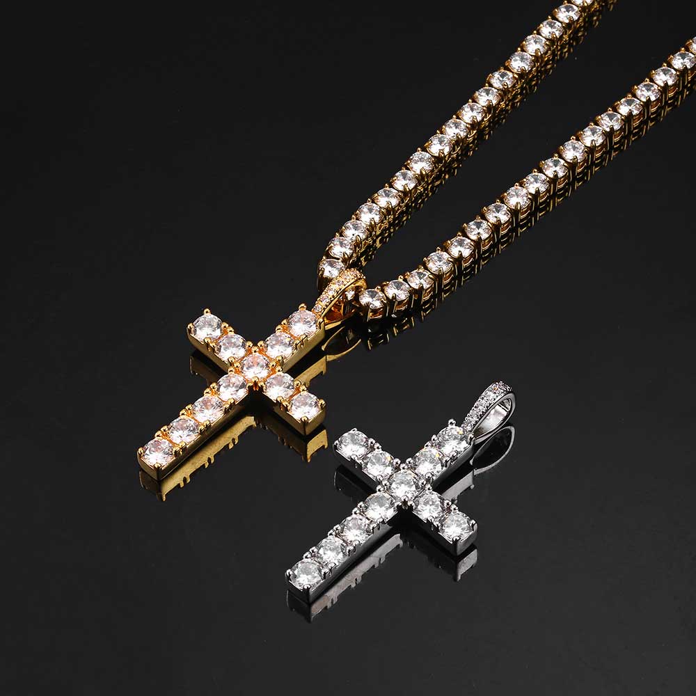 Massiver großer Kreuzanhänger Mikro-besetztes Hip-Hop-Collier