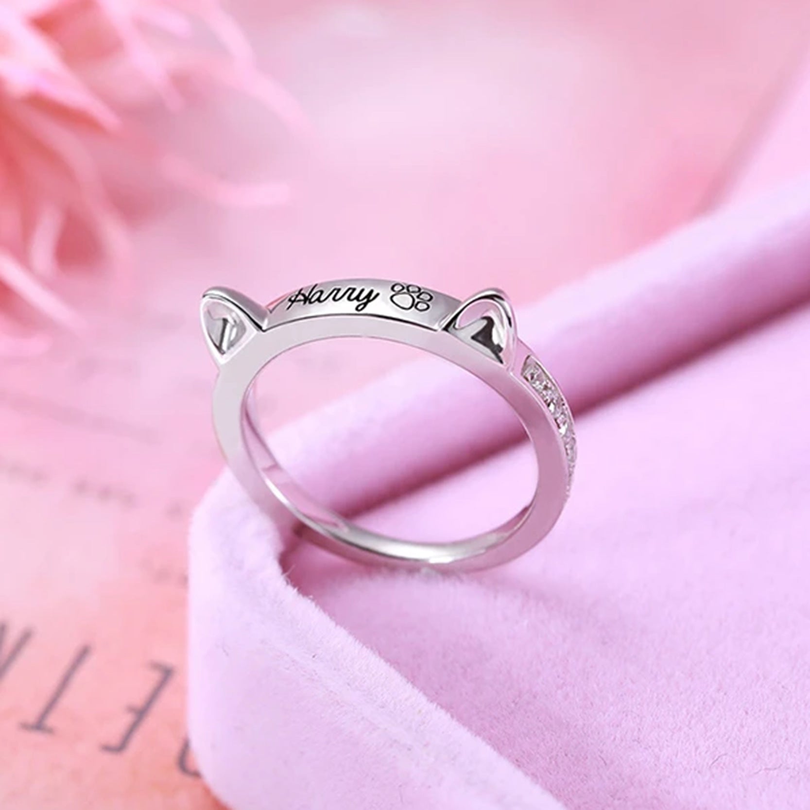 Personalisierter Haustier Katzenohren Namensring Modeschmuck