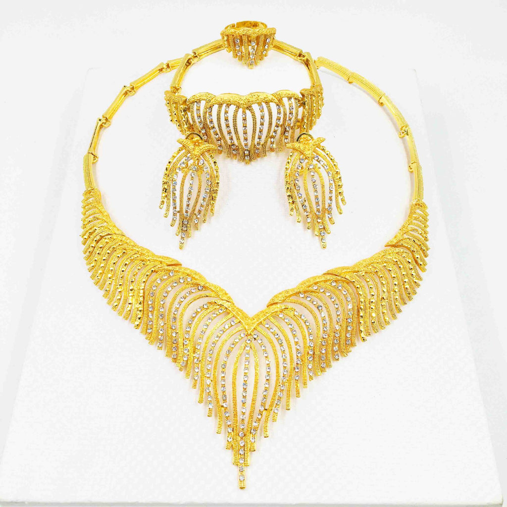 Juego de joyería de aleación, collar, pulsera, anillo, aretes, conjunto de cuatro piezas
