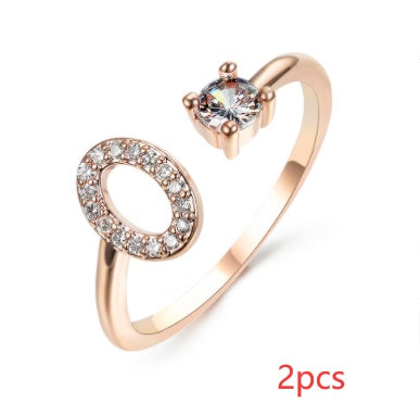 Nuevo Diseño Anillo Ajustable con Letra Inicial 26 Joyería de Moda para Mujeres Joyería Simple y Elegante