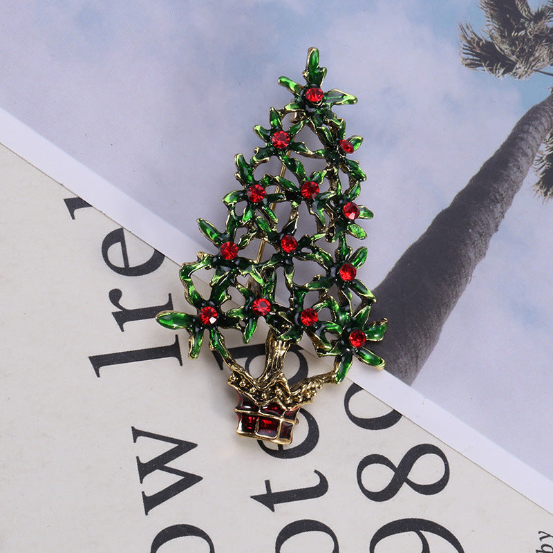 Broche de aleación con diseño de árbol de Navidad y goteo de aceite para ropa