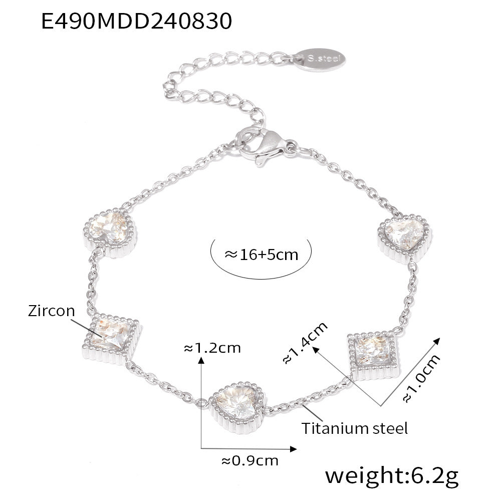 Gold Love Square Zircon Bracelet Light Luxury