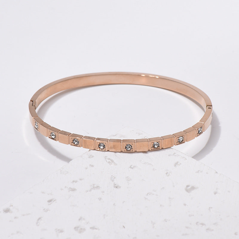 Titanium Steel Bracelet Korean Style Real Gold Plated 18K Gold Diamond Geometric Simple Stainless Steel
