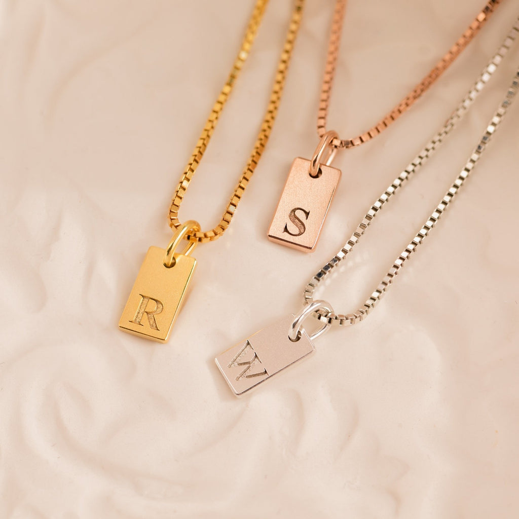 DIY Letter Carved Small Rectangle Necklace