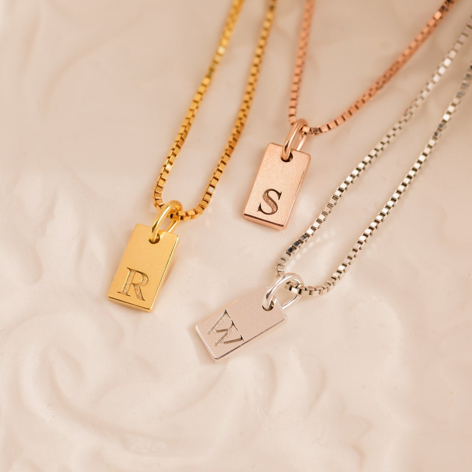 DIY Letter Carved Small Rectangle Necklace