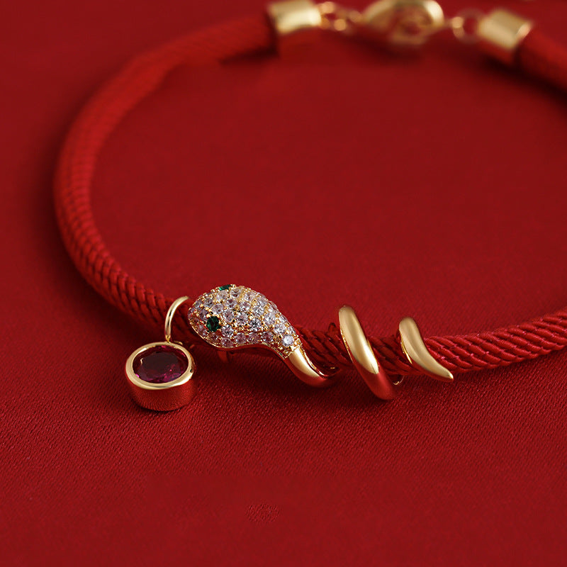 Zircon Snakelike Winding Retro Red Rope Bracelet