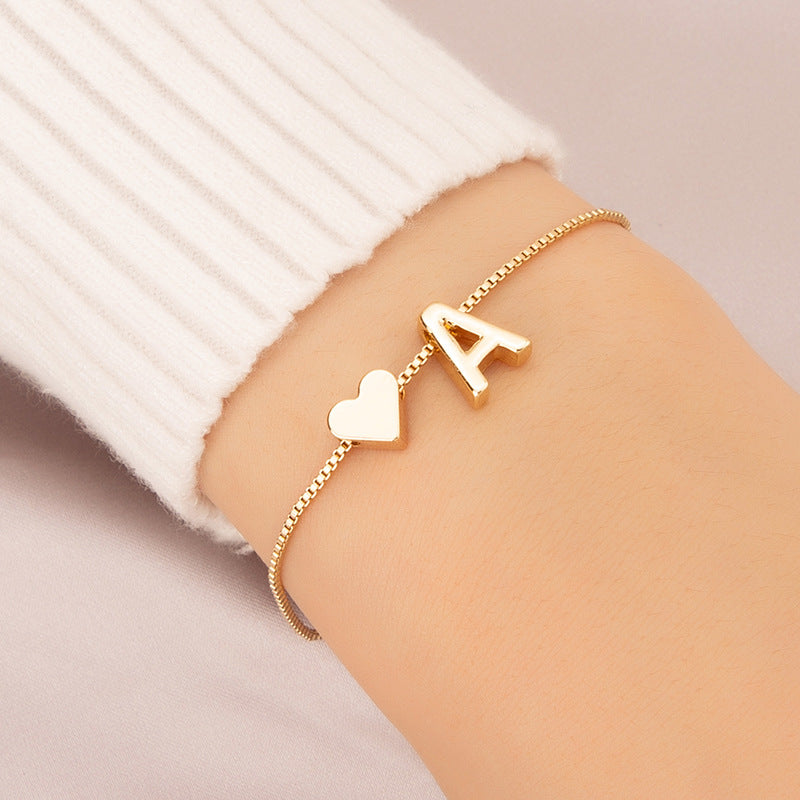 Armband Liebesherz Englischer Buchstabe Persönlichkeit Ornament Schlicht
