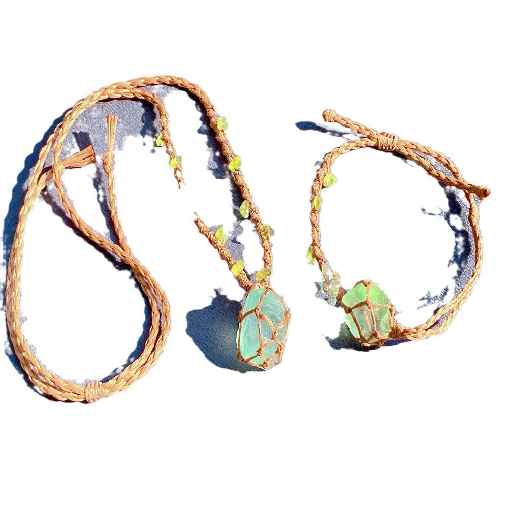 Crystal Ore Fluorite Rough Stone Woven Net Bag