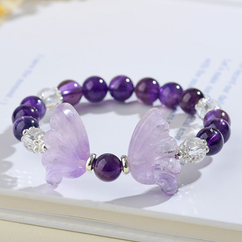Natural Purple White Crystal Butterfly Wings Bracelet