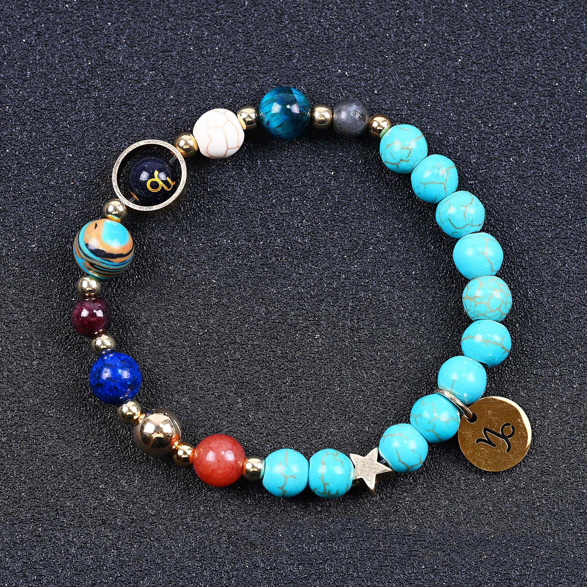Pulsera de Cuentas de Turquesa de 8 mm con Diseño de Doce Constelaciones