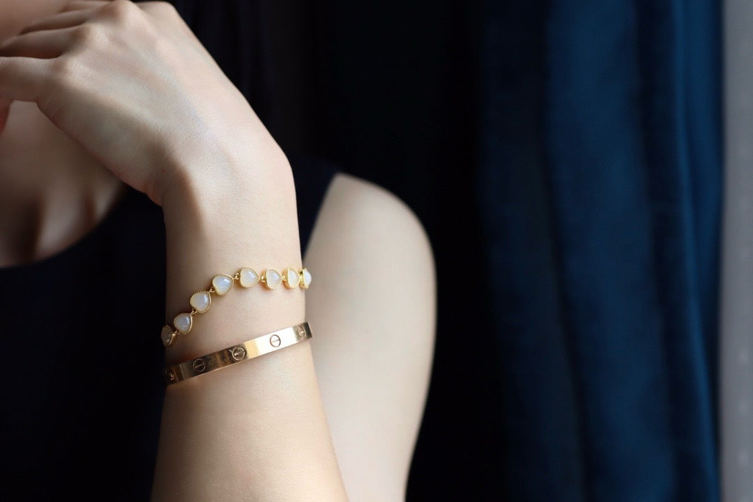 Natural Jasper Sterling Silver Plated 18K Gold Main Stone 6mm Bracelet