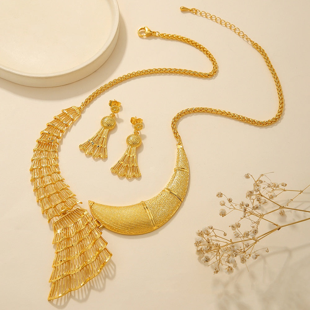Braut Halskette Ohrringe Hohl Geschnitzter Schmuck