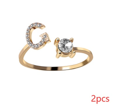 Nuevo Diseño Anillo Ajustable con Letra Inicial 26 Joyería de Moda para Mujeres Joyería Simple y Elegante