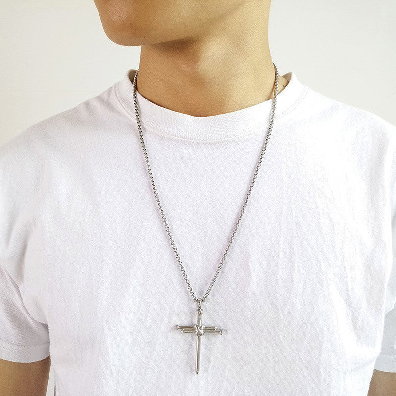Hip Hop Stainless Steel Nail Cross Pendant Men Necklace