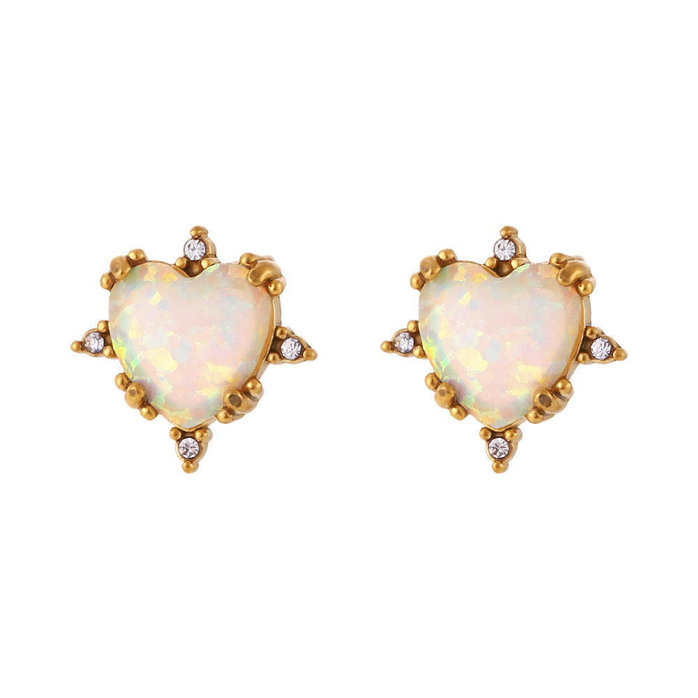 Europäische und amerikanische Mode Retro Beliebte Armband Ohrstecker Edelstahl Vergoldet Pfirsich Herz Opal Halskette
