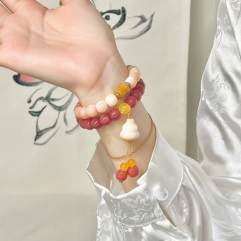 Cherry Powder Bodhi Bracelet Gradient Small Wine Barrel Double Circle