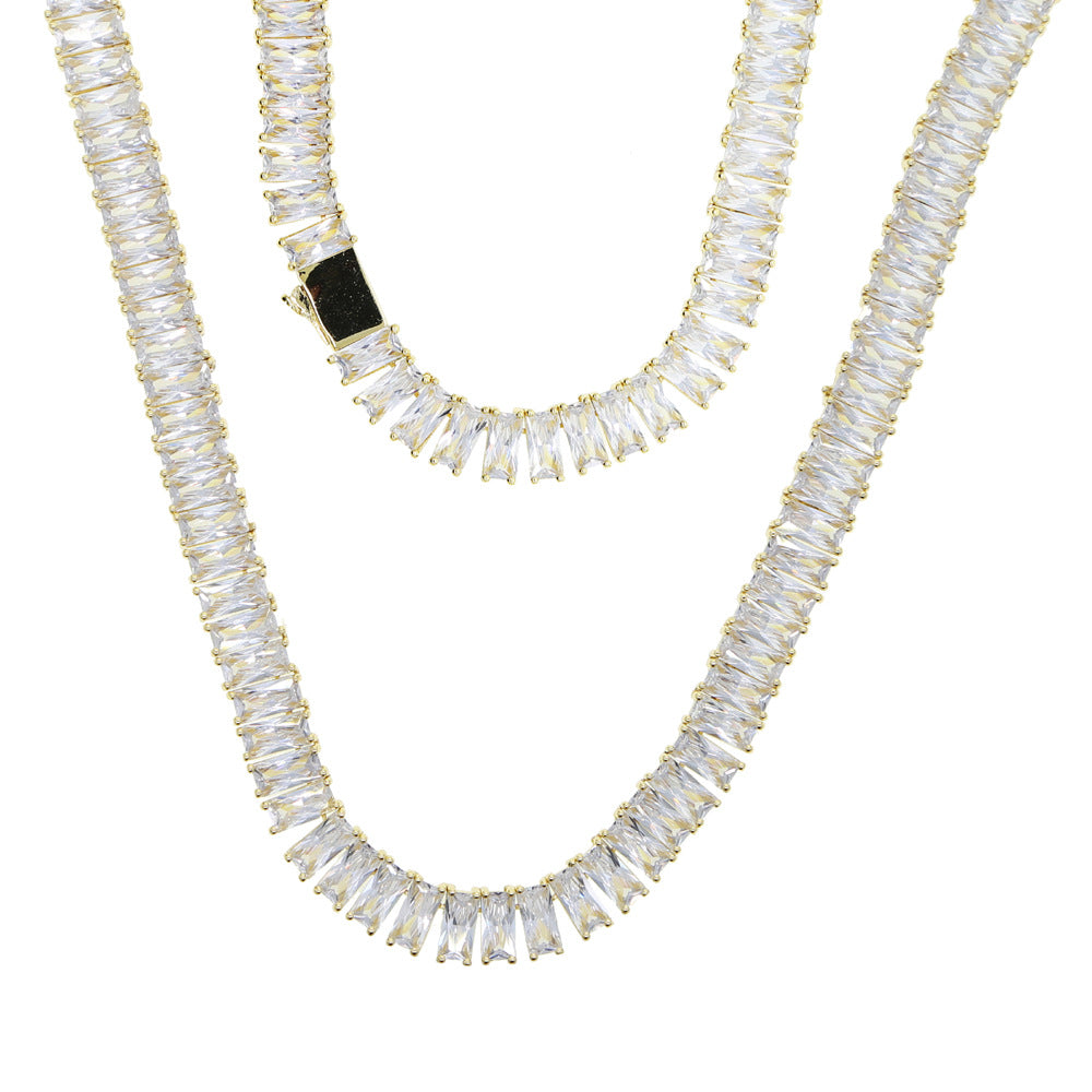 Mens Fashion Simple Rectangular Zirconia Hip Hop Necklace