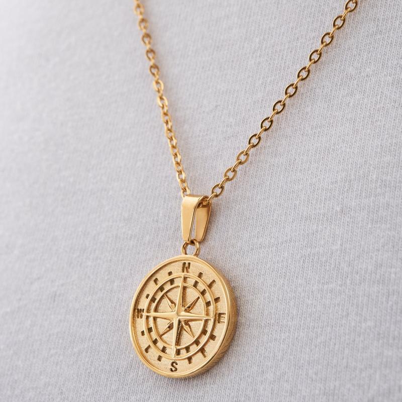 Stainless Steel Compass Compass Hip Hop Pendant Necklace