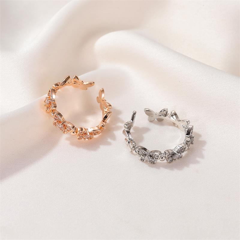 Anillo ajustable de circonita con mariposa de diamantes al completo y estilo de viento frío