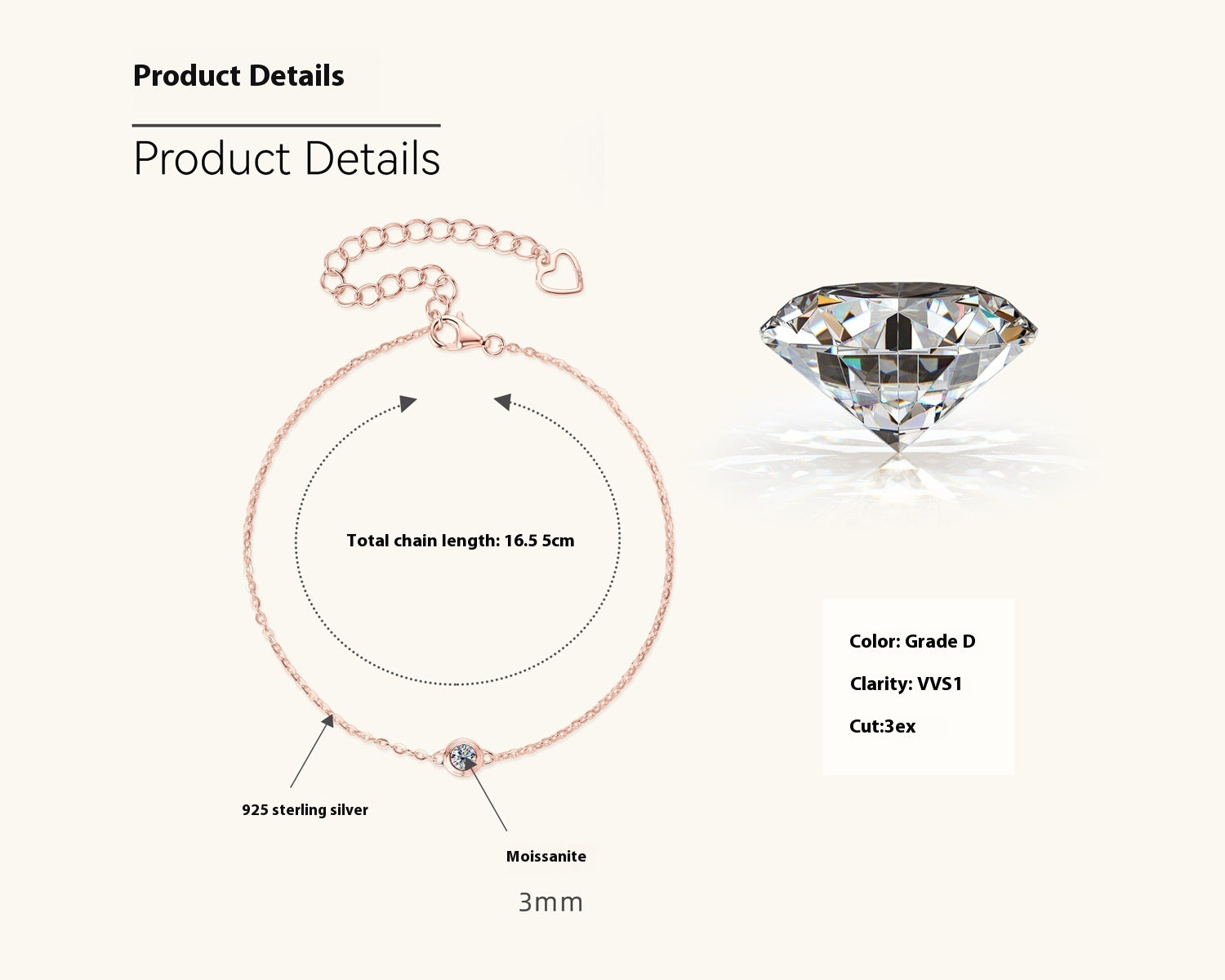 Moissanite Trendy Cool Bracelet Niche High-grade Sterling Silver Hand Jewelry