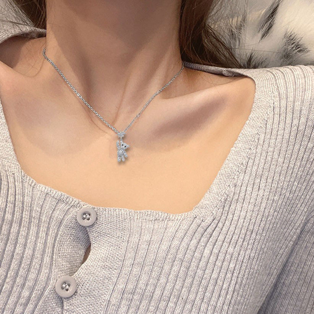 Cute And Sweet Titanium Steel Bear Ornament Necklace For Women