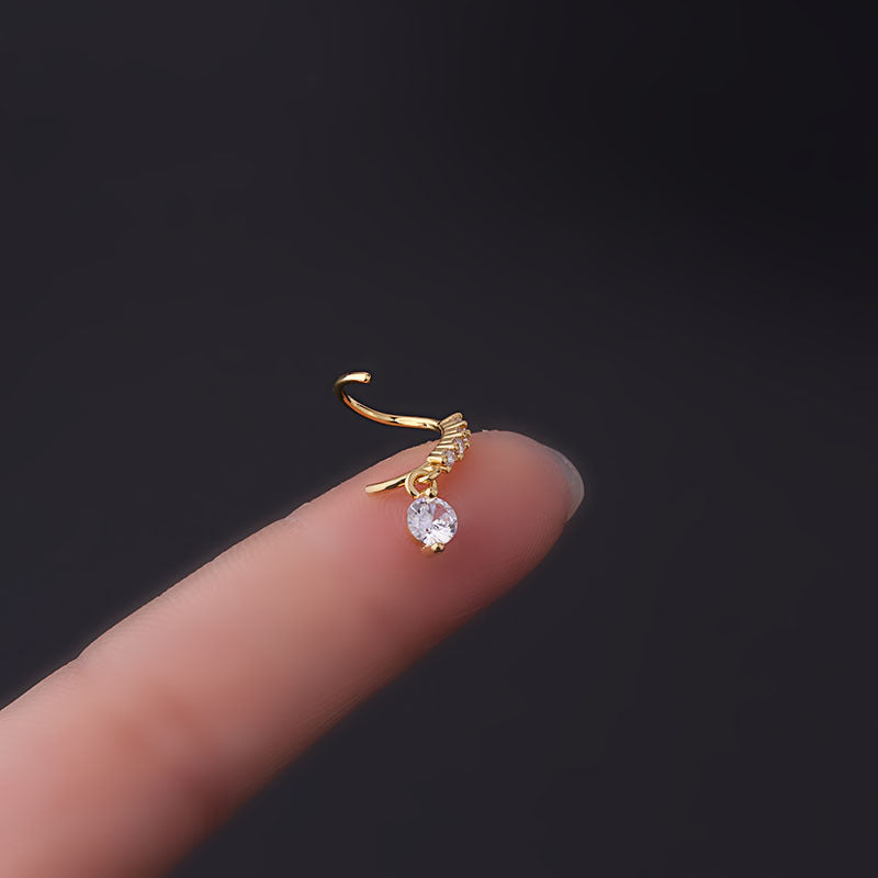 Joyas de moda, nuevo y popular anillo de nariz con colgante de circonita