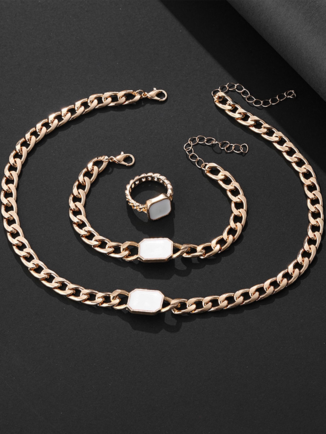 Geometrisches Würfelkette Armband Ring Schmuckset