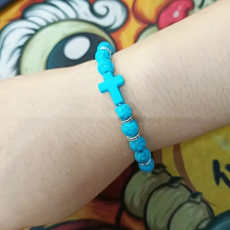 Böhmisches Naturstein-Türkis-Kreuzperlenarmband