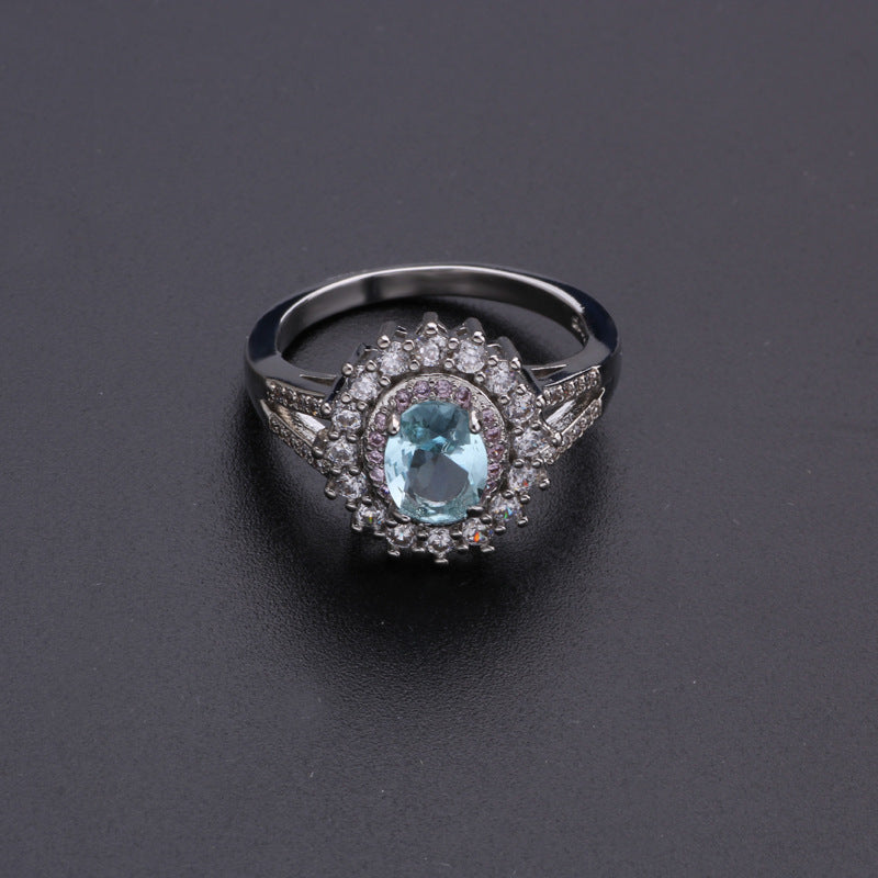 Damenmode blauer Kristall-Diamantring