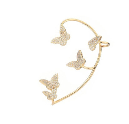 Pendientes de clip de mariposa de metal dorado de moda con circonita brillante sin perforación, para mujer, regalo de joyería