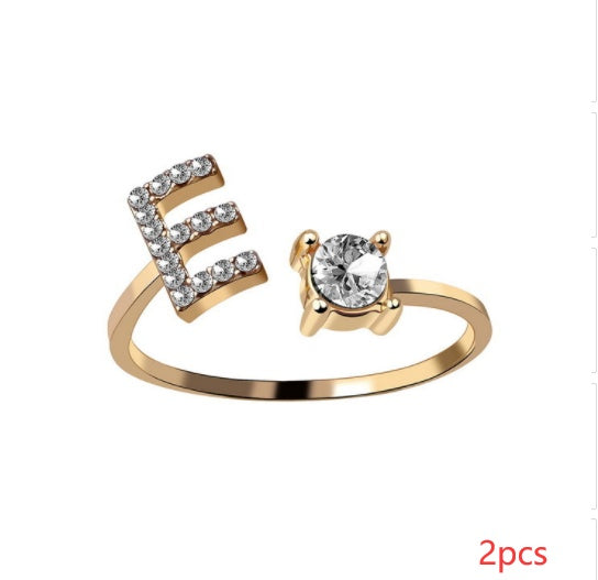 Nuevo Diseño Anillo Ajustable con Letra Inicial 26 Joyería de Moda para Mujeres Joyería Simple y Elegante