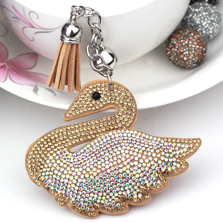 Creative Little Swan Korean Velvet Rhinestone Keychain