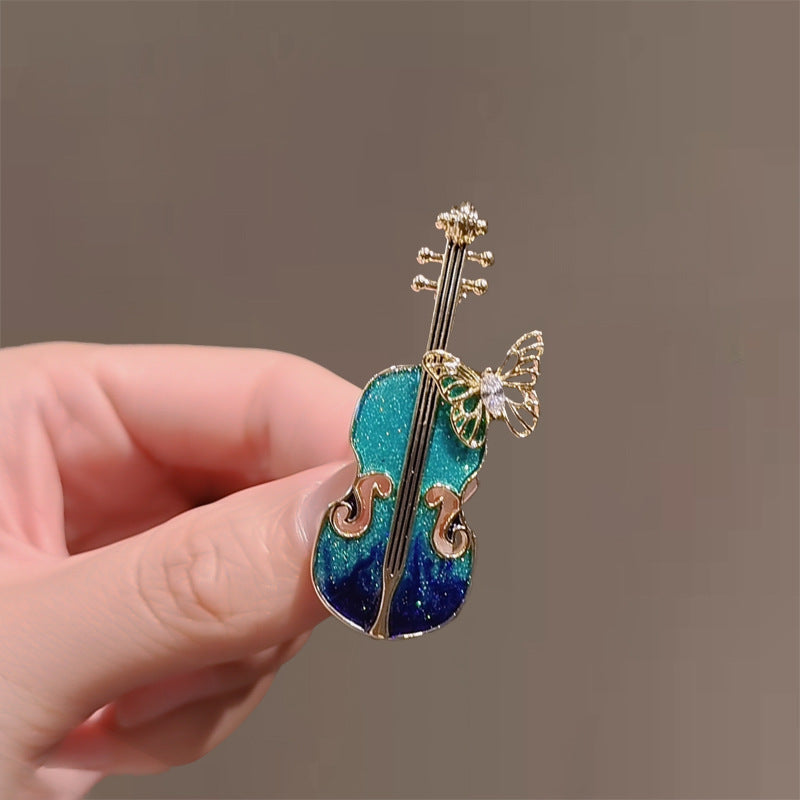 Broche de Violín Azul Accesorio llamativo para Suéter