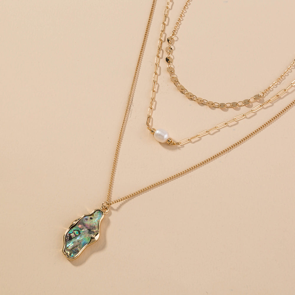 Fashion Persönlichkeit Natur Perle Halskette Frau einfach sortiert Abalone Muschel mehrschichtige Kette Zubehör